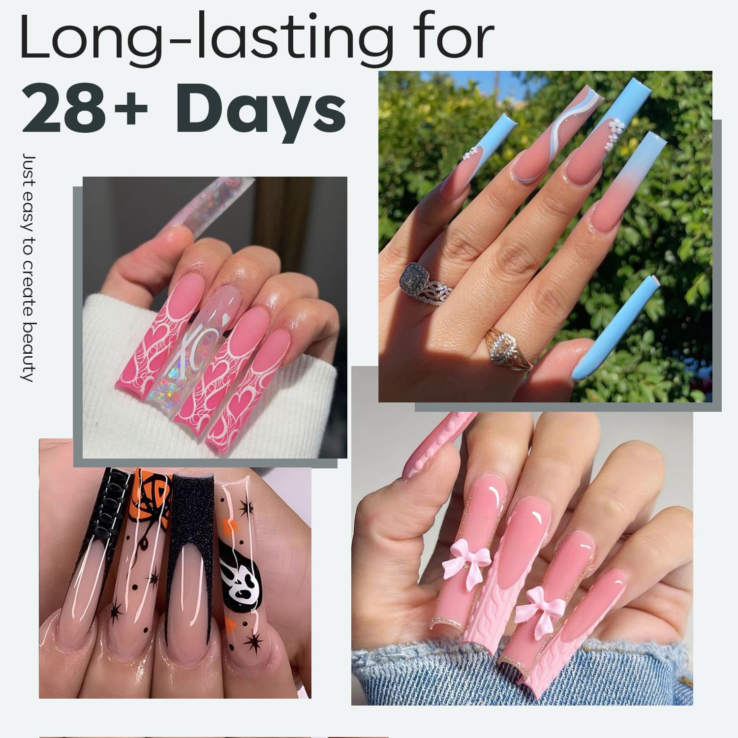 modelones XXL Long Square Nail Tips, Pre-shaped Soft Gel Tips Fake Nails False Acrylic Clear Full Cover Press on Extension Kit Gel Manicure DIY at Home 216PCS 12Sizes-Velvo Beauty