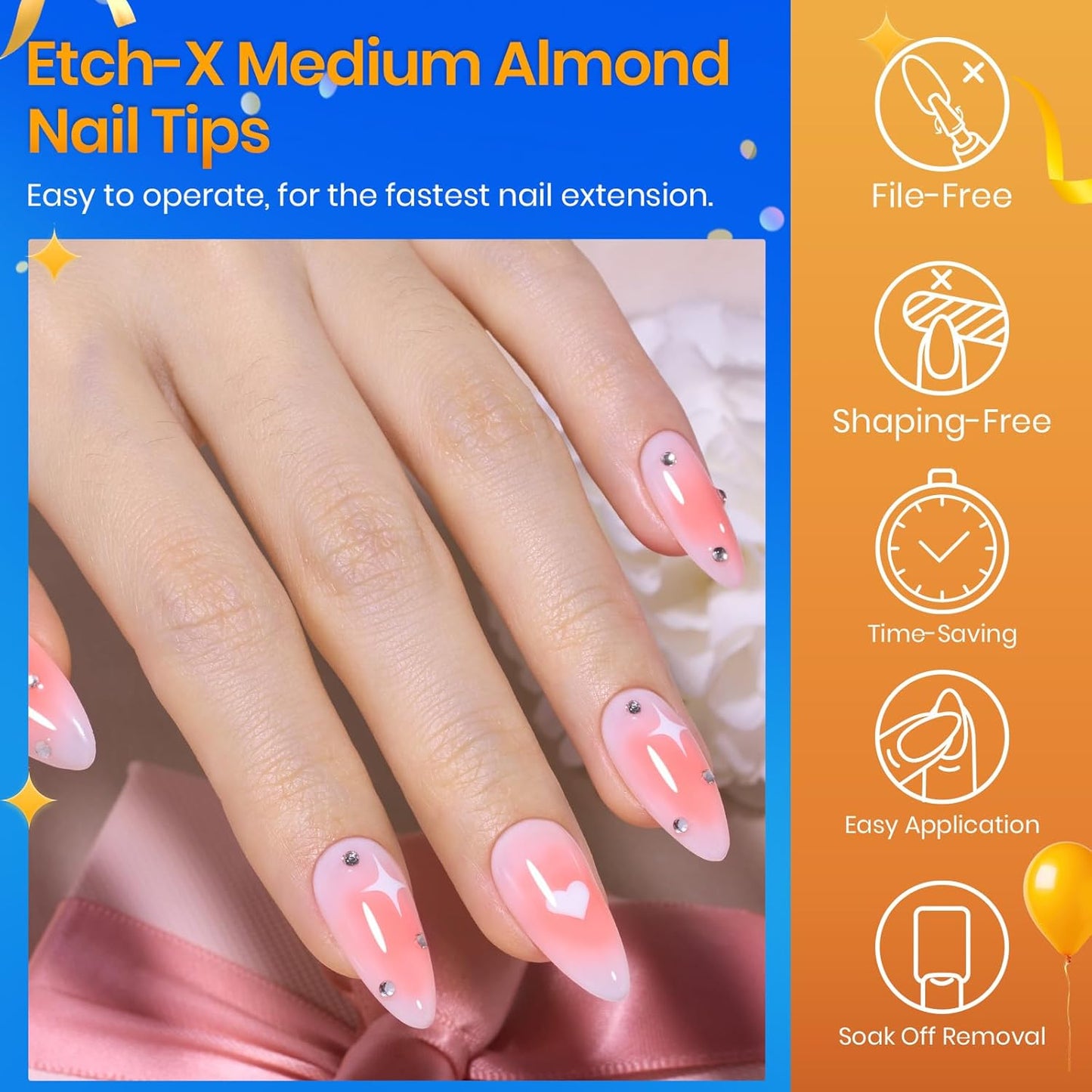 Beetles Medium Almond Nail Tips 576pcs 12 Sizes, Pre-Etched Soft Gel Nail Tips Half Matte Full Cover False Nail Tips Clear Acrylic Nails Glue on Nails DIY Nail Extension Gift for Women-Velvo Beauty