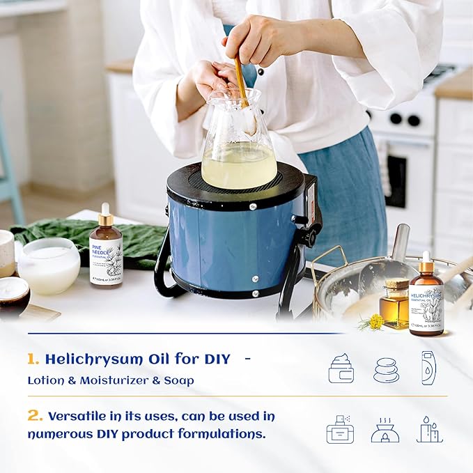 HIQILI Helichrysum Essential Oil for Skin Nourish, Undiluted & Natural, Relieve Fatigue in Body Massage, Reduce Fine Line and Wrinkle, Aromatherapy Diffuser, DIY Floral Scented Gift -100ML-Velvo Beauty