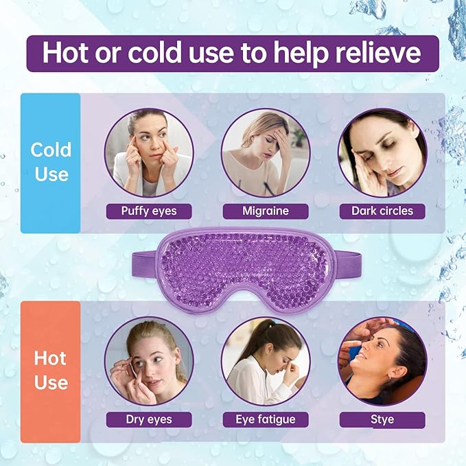 Ice Face Mask Reusable and Cold Gel Eye Mask for Puffiness/Dark Circles/Eye Bags/Dry Eyes/Headaches/Migraines/Stress Relief, Ice Pack for Eyes & Face (Purple)-Velvo Beauty