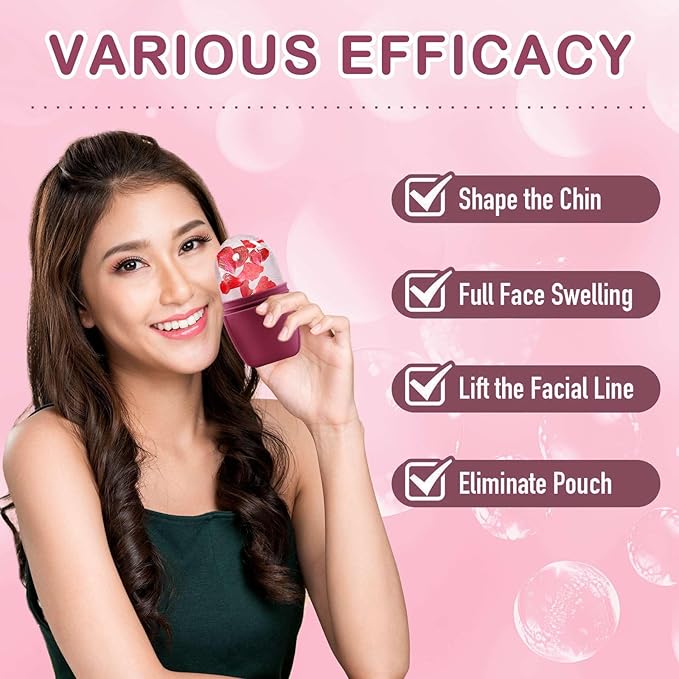 XHJRI Ice Face Roller Massager,Ice Cube Roller for Face, Eyes and Neck Naturally Conditioning and Skin Care,De-Puff Eye Bags,Reduce Migraine Pain,Reusable Massage Silicone Ice Mold (Upgrade Rose)-Velvo Beauty