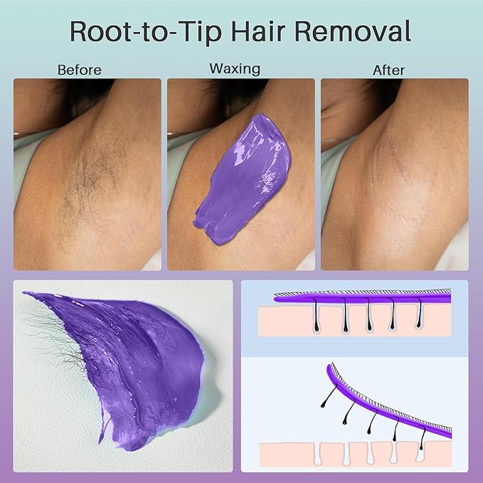 BLITZWAX Brazilian and Bikini Waxing Kit for Women, Hard Wax Warmer for Face, Legs, and Body, At Home Hair Removal Kit, Beginner Friendly, Quick Heating, 32pcs Wax Spatulas-Velvo Beauty