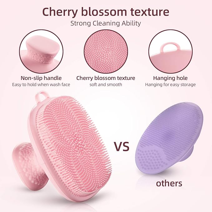 VWMYQ 2 Pack Silicone Face Scrubber for Men and Women Facial Cleansing Brush Silicone Face Wash Brush Manual Waterproof Cleansing Skin Care Face Brushes for Cleansing and Exfoliating (Blue_Pink)-Velvo Beauty