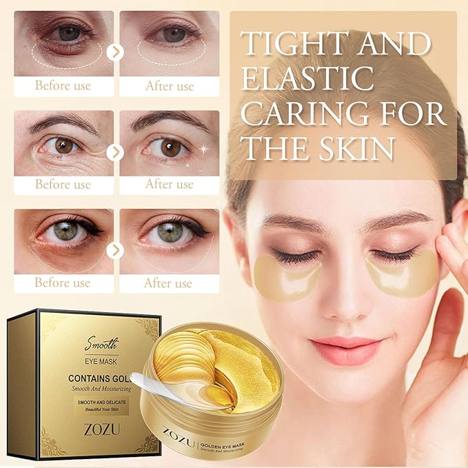 24k Gold Under Eye Patches,60PCS Collagen Eye Masks for Puffy Eyes,Dark Circles,Reduce Wrinkles,Natural Refresh Revitalizing Eye Skin Care Products-Velvo Beauty