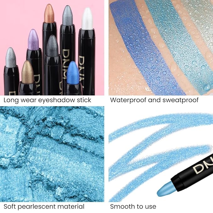 Kaely 2Pcs Bright Blue Eyeshadow Stick for Older Women, Metallic Shimmer Glitter Cream Eye Shadow Pencil Crayon, Light Blue Eyeliner Waterproof Halloween Makeup, 11+13-Velvo Beauty