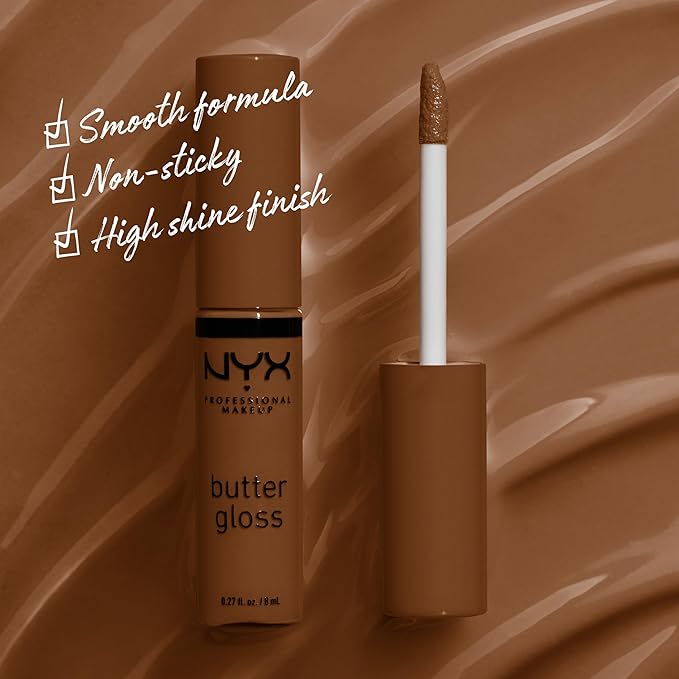 NYX PROFESSIONAL MAKEUP Butter Gloss Brown Sugar, Non-Sticky Lip Gloss - Caramelt (Medium Brown)-Velvo Beauty