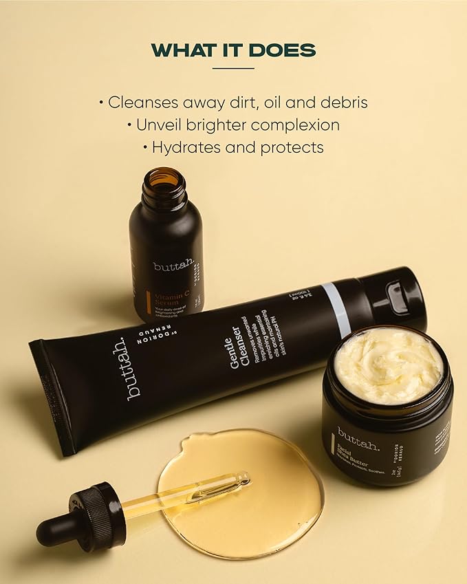 Buttah Skin Transforming Kit for Melanin Rich Skin | CocoShea Revitalizing Cream 2 oz | Vitamin C Serum 1 oz | Buttah Cleanser 3.4 oz | Black Owned Skincare-Velvo Beauty