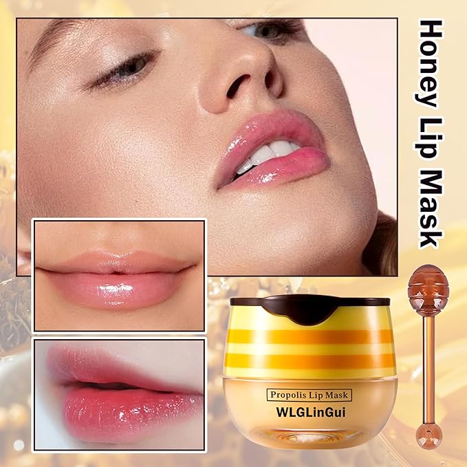 2PCS Bee Lip Balm Honey Pot,Hydrating Lip Moisturizer Cute Honey Pot Lip Balm Lip Scrubs Exfoliator with Wand,Moisturizing Exfoliating Overnight Propolis Lip Sleeping Mask for Men & Women-Velvo Beauty