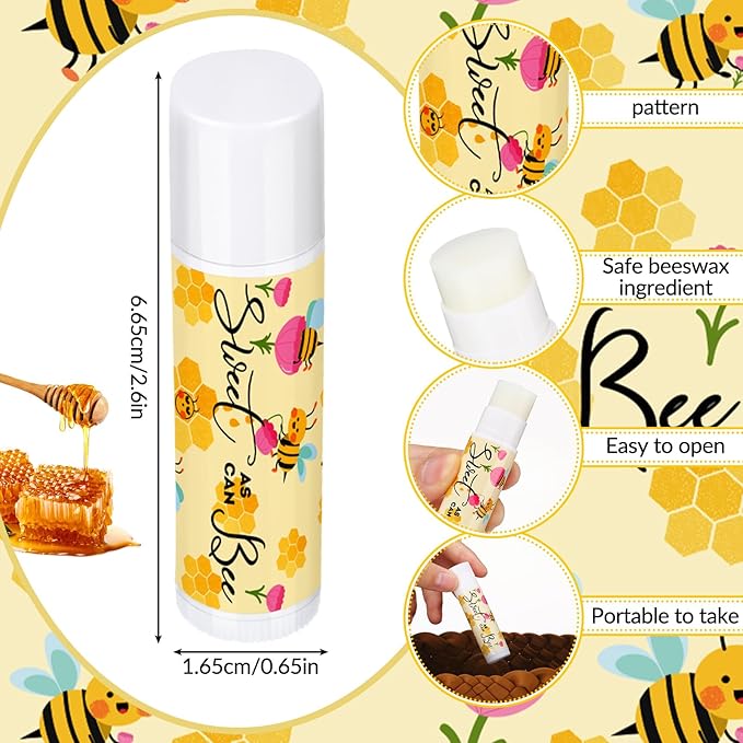 Loopeer 50 Pcs Sweet as Can Bee Theme Baby Shower Decorations Bee Theme Baby Shower Favors Lip Balm Gift for Guest Gender Reveal Party Supplies for Kid Women-Velvo Beauty