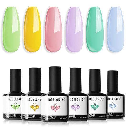 modelones Spring Gel Nail Polish Set, 6 Colors Pastel Yellow Green Pink Purple Blue Shades Pale Macaron Light Colors Nail Art Gel Design for Women Girl Nail Lovers Gift Salon DIY-Velvo Beauty