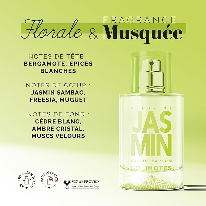 SOLINOTES Jasmine Flower Perfume for Women - Eau De Parfum | Delicate Floral and Soothing Scent - Made in France - Vegan - 1.7 fl.oz-Velvo Beauty