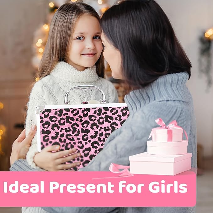 Anpro All-In-One Leopord Double Folding Makeup Carry Case with Pro Teen Makeup Set, Full Starter Kit with Makeup Brushes, Lipsticks, Eyeshadow Palette, Blushes, Glitter Gel, Ideal Present for Girls-Velvo Beauty