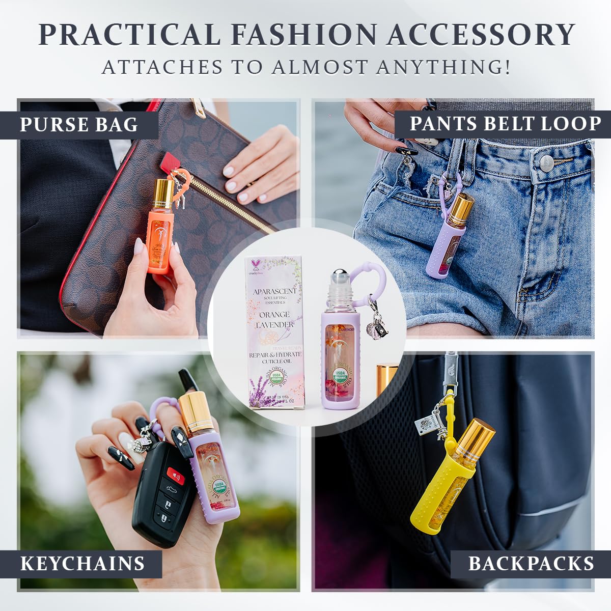 Orange Lavender Organic Nail Cuticle Oil Pen with Jojoba, Coconut MCT, and Rosehip for Nail Hydration, Growth & Strength, Travel Size Keychain(0.34 Fl Oz)-Velvo Beauty