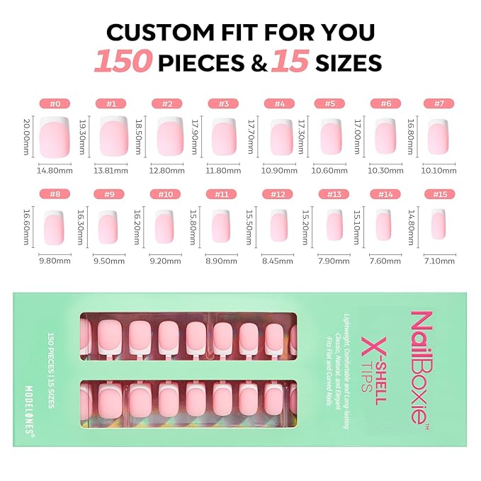 modelones French Tip Press on Nails, Short Square Fake Nails with Nail Box, Pink & White Gel Nail Tips for Women, Soft Glue-On Nails for Natural Salon Look, DIY Nail Art Kit-Velvo Beauty