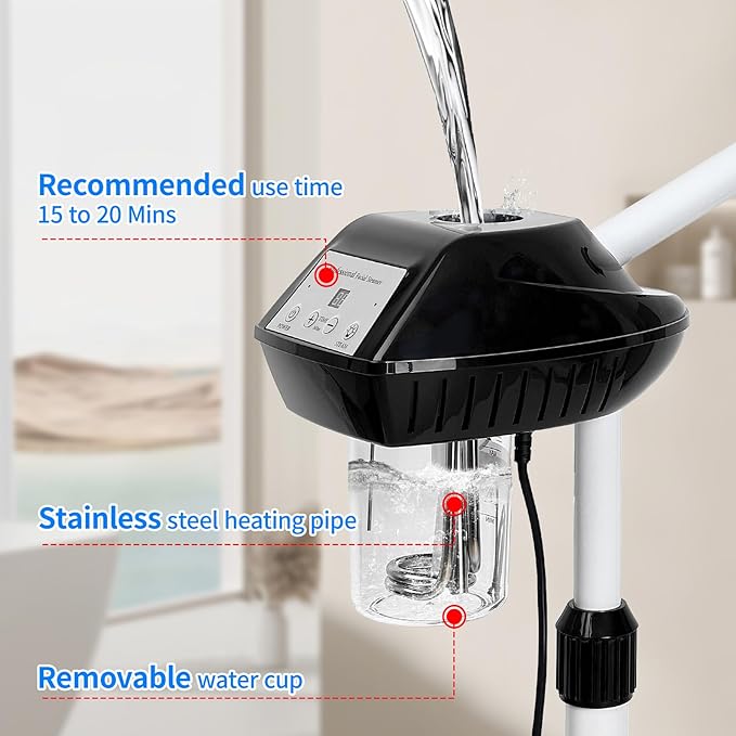Professional Facial Steamer on Wheels, Facial Steamer for Facial Deep Cleaning, Facial Humidifier for Spa, Adjustable Height for Spa, Salon and at Home Use-Velvo Beauty