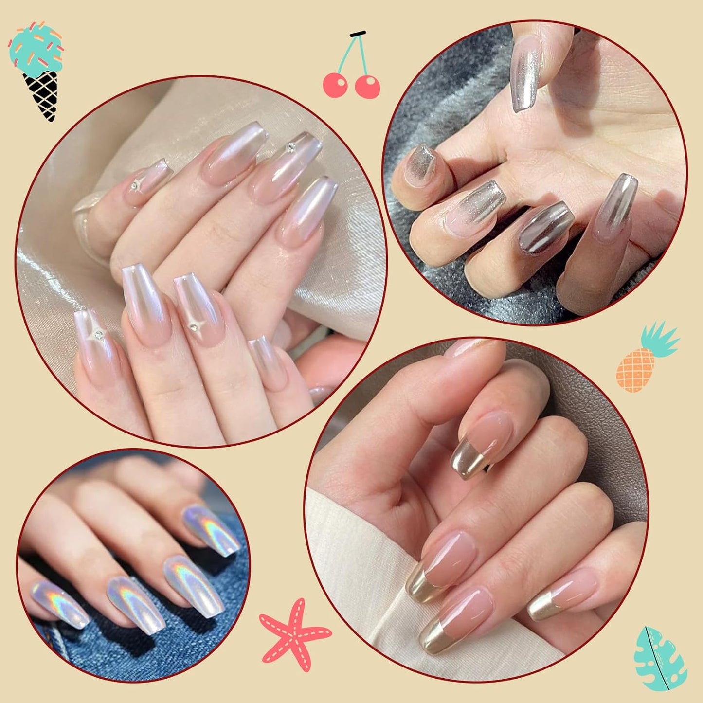 Artdone 16Jars Chrome Nail Powder Magic White Pearl Kit Mirror Effect Silver Metallic Holographic Dip Nail Powder for Resin Craft & Nail Art Fimo, Decoration Iridescent Aurora Mermaid Pigment-Velvo Beauty