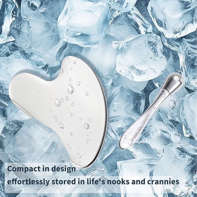 Stainless Steel GuaSha & Eye Cream Applicator Facial Tools, Metal Guasha for Face Neck, Eye Massager Tool, Lymphatic Drainage Face Massage Tool, Skin Care Gift-Velvo Beauty