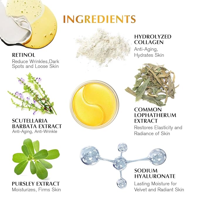 Enaskin Naturals Under Eye Patches Dark Circles Under Eye Masks for Puffiness - 24K Gold Eye Gel Pads Retinol Collagen Hyaluronic Acid Moisturizing & Reducing Wrinkles (24K Gold)-Velvo Beauty