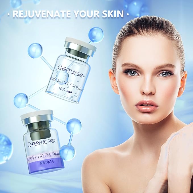 Cheerful Skin Double Beauty Set, Anti Oxidation & Aging Freeze-Dried Powder for 7 days Firming Lightening Fine Lines, Includes 7 Pairs of Powder 100mg+Solution 5ml Set, 2 Droppers-Velvo Beauty