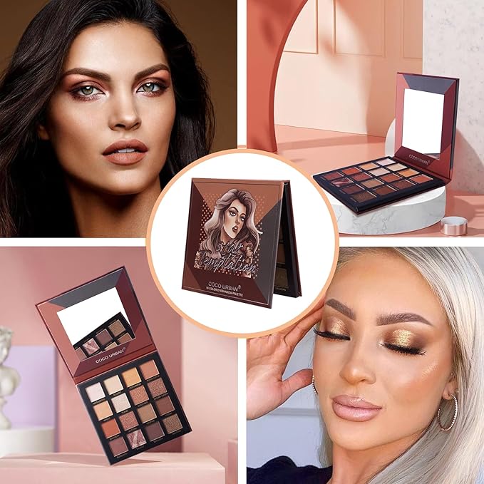 Rechoo 16 Colors Eyeshadow Make-up Palette Neked, Nude Brown Color Matte Shimmer Eye Shadow, High-Pigmented Eyeshadow Neutral, Long-lasting Powder Eyeshadow Palette for Daily and Smokey Make-up-Velvo Beauty