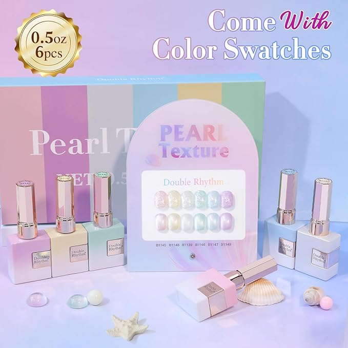 Double Rhythm 6 Pcs 15 ML Gel Polish Set Same Color Same Bottle Soak Off Gel Polish Kit Nail Art Manicure Salon DIY at Home for Women (Pearl Pink White Green Blue Purple-T6-21)-Velvo Beauty