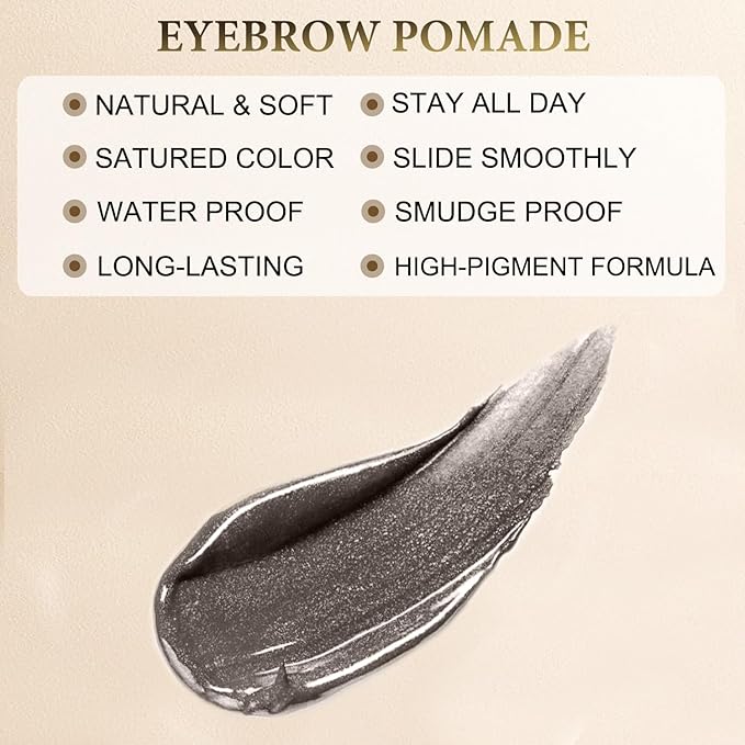 Eyebrow Pomade - Waterproof Brow Pomade for Long-lasting Results,Smudge Proof and Sweat Resistant Formula,Natural Eyebrow Makeup for All Skin Types and Tones - Dark Gray-Velvo Beauty