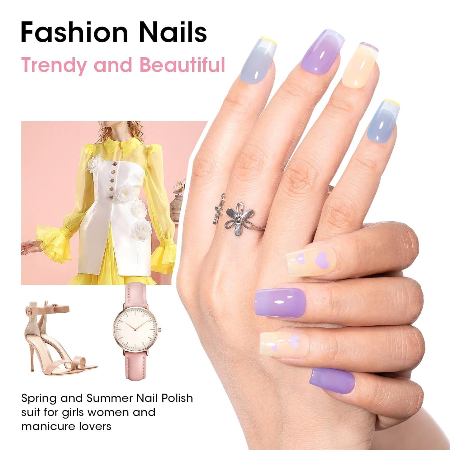 GELLEN Clear Pastel Jelly Nail Polish, Sheer Natural Regular Nail Polish Quick Dry Spring Summer 6-Color Set for Acrylic Natural Nails Home Salon, No UV Gel, Chip Resistant, Hema Free, Non Toxic-Velvo Beauty