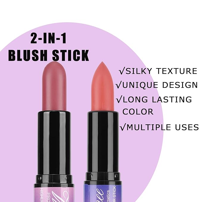 Dual-Ended Cream Blush Stick,Cream Blush Makeup Stick,Buildable Blush Stick for Cheeks Long Wearing,Easy Application,Lightweight Multi Stick,Plum & Peach-Velvo Beauty