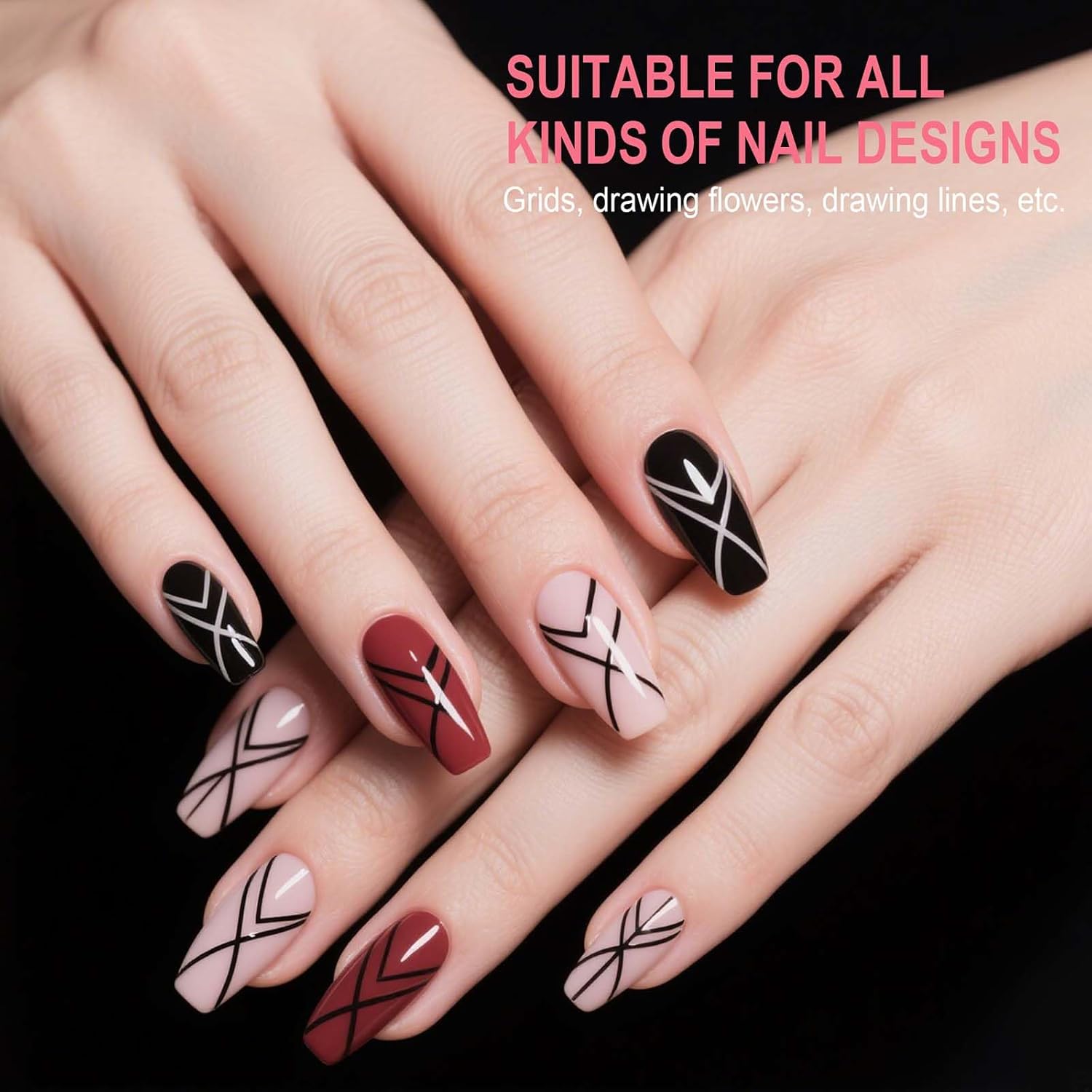 Artdone Wood Grain Nail Art Pens, Liner Brushes Set, 5PCS Brown Color Nail Tools For Long Lines, Thin Details, Fine Drawing, Liner Brush UV Gel Polish Painting Nail Design Sizes 5/12/13/20/25mm-Velvo Beauty