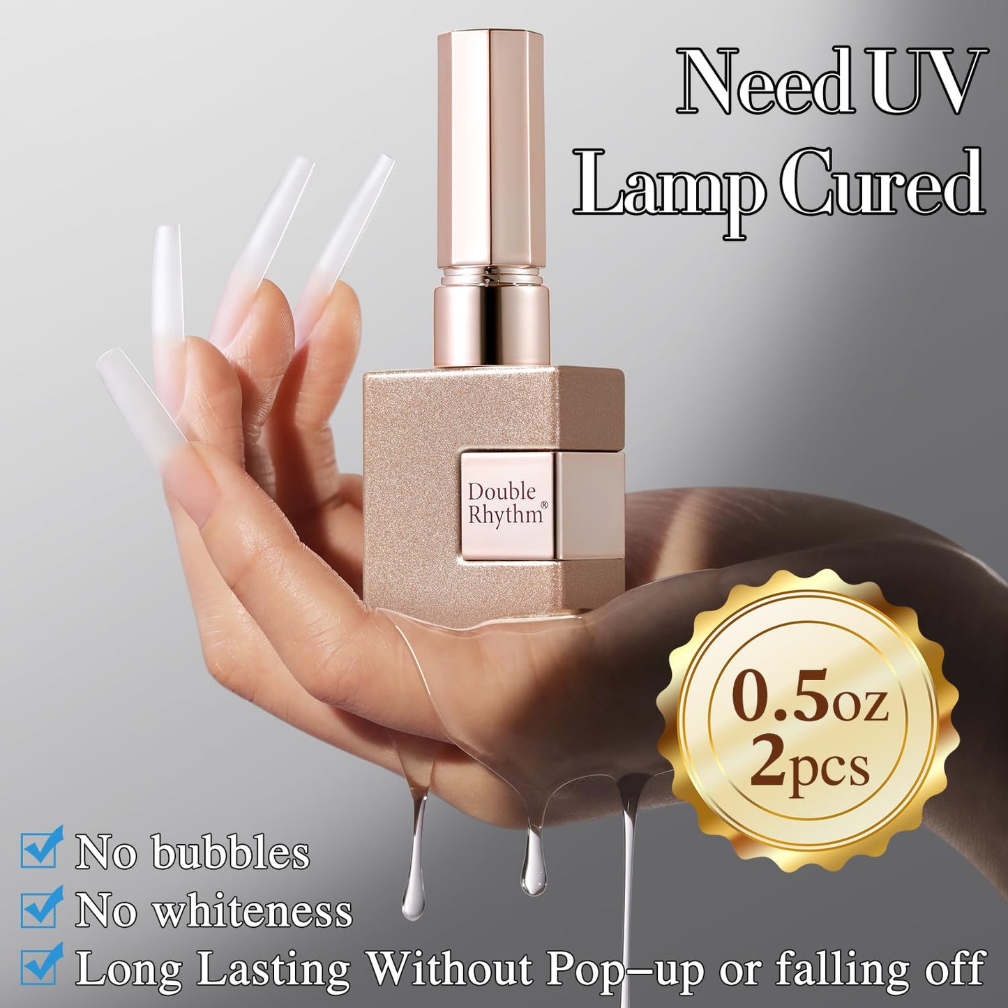 Double Rhythm 2PCS 0.5Oz Nail Glue Gel for False Acrylic Nail Tips and Press on Nails Gel Glue Nail Lamp Needed-Velvo Beauty