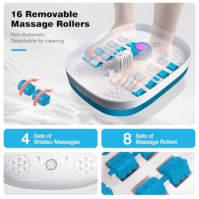 Collapsible Foot Spa with Heat, Remote Control, Temperature Control, Bubbles, Pumice Stone, Red Light, Timer, 16 Massage Roller Pedicure Foot Bath Tub Foot Soaker for Relaxation & Stress Relief-Velvo Beauty