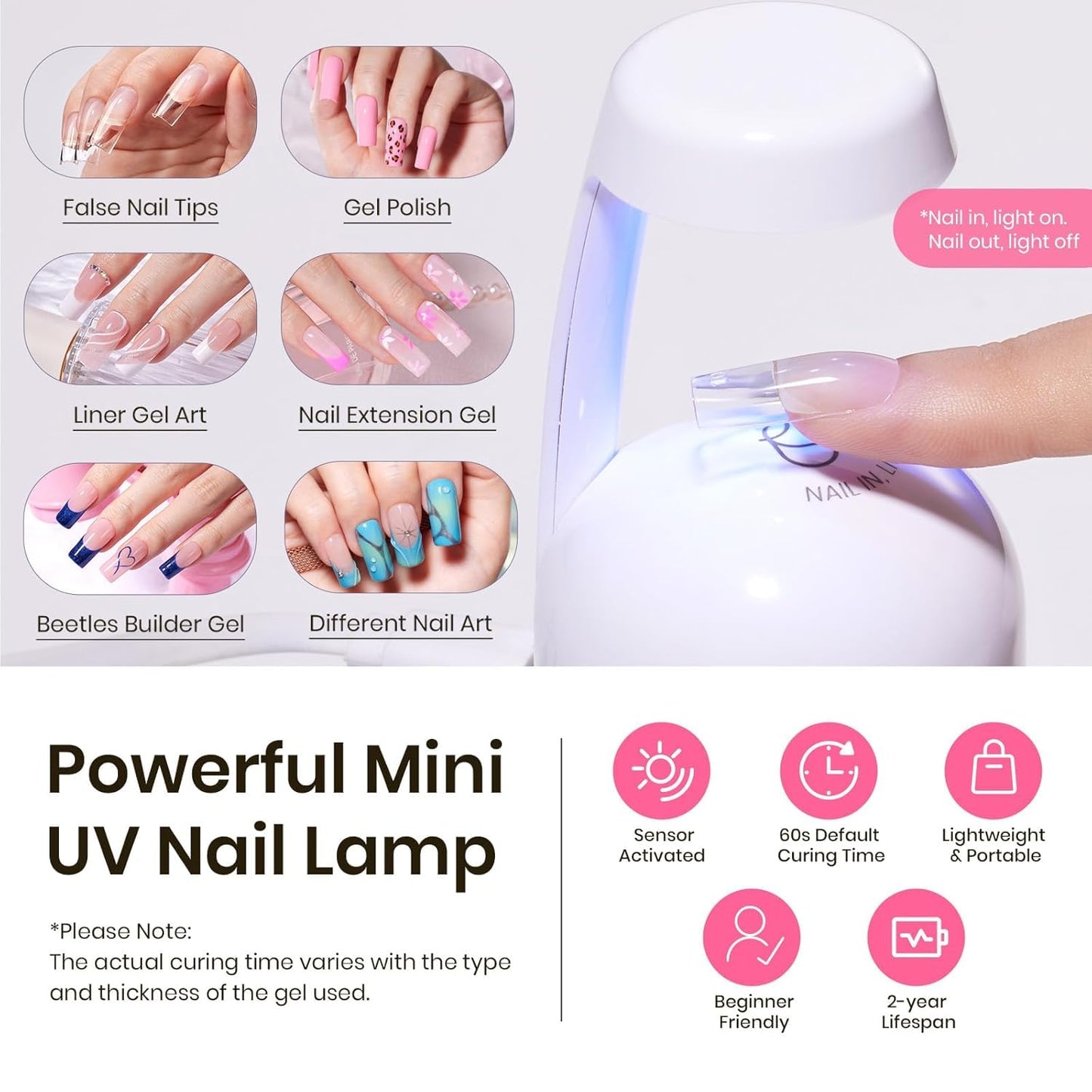 Beetles Tipex Nail Kit, Square Medium Nail Tips 224 Pcs 16 Sizes Pre-Etched Fake Nails with Tipex Nail Glue Mini Nail Lamp - Thick Acrylic Nail Set Pre-Builder Gel Press-on Nails-Velvo Beauty