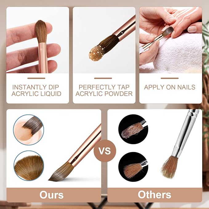 Acrylic Nail Brush Size 8,KEMEISI 100% Pure Kolinsky Nail Art Brushes Sturdy Handle Oval Shaped Acrylic Powder Nail Design Tools for Professional Manicure DIY Home Salon (Gold)-Velvo Beauty