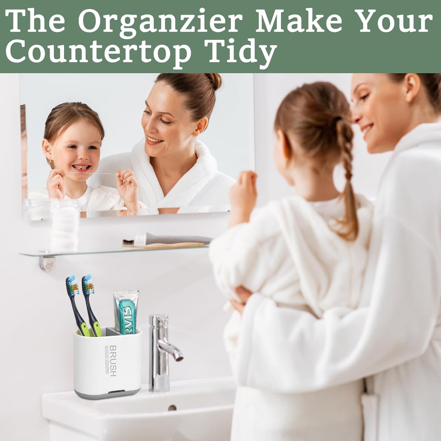 Chintu Toothbrush and Toothpaste Holder with Divider for Bathroom Countertop Organizer, Detachable for Easy Clean,Electric Toothbrush Holders Storage Caddy for Family (White/Gray)-Velvo Beauty