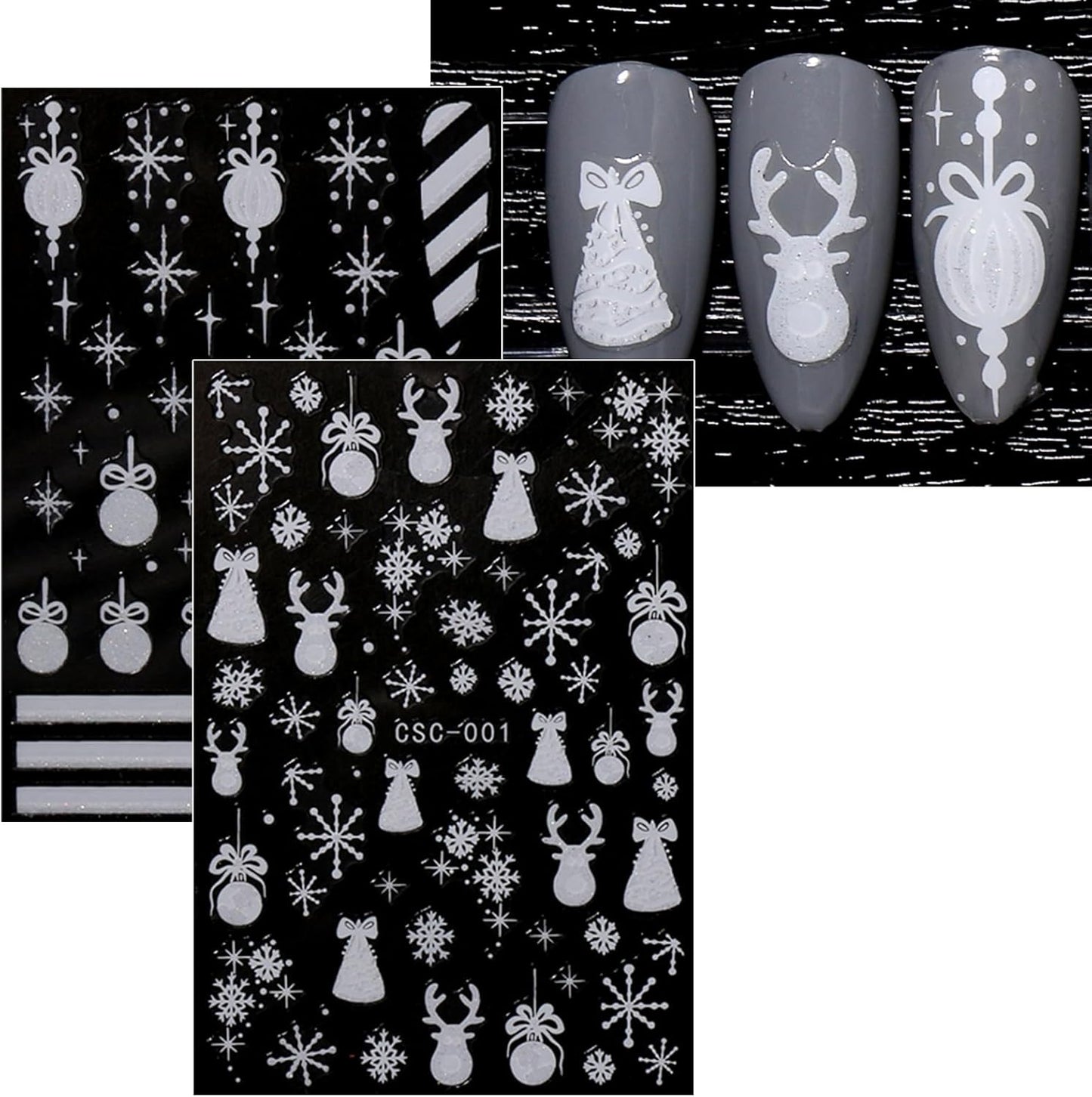 JMEOWIO 8 Sheets Christmas Glitter Nail Art Stickers Decals Self-Adhesive Cute Snowflake Winter Holiday White Nail Supplies Nail Art Design Decoration Accessories-Velvo Beauty