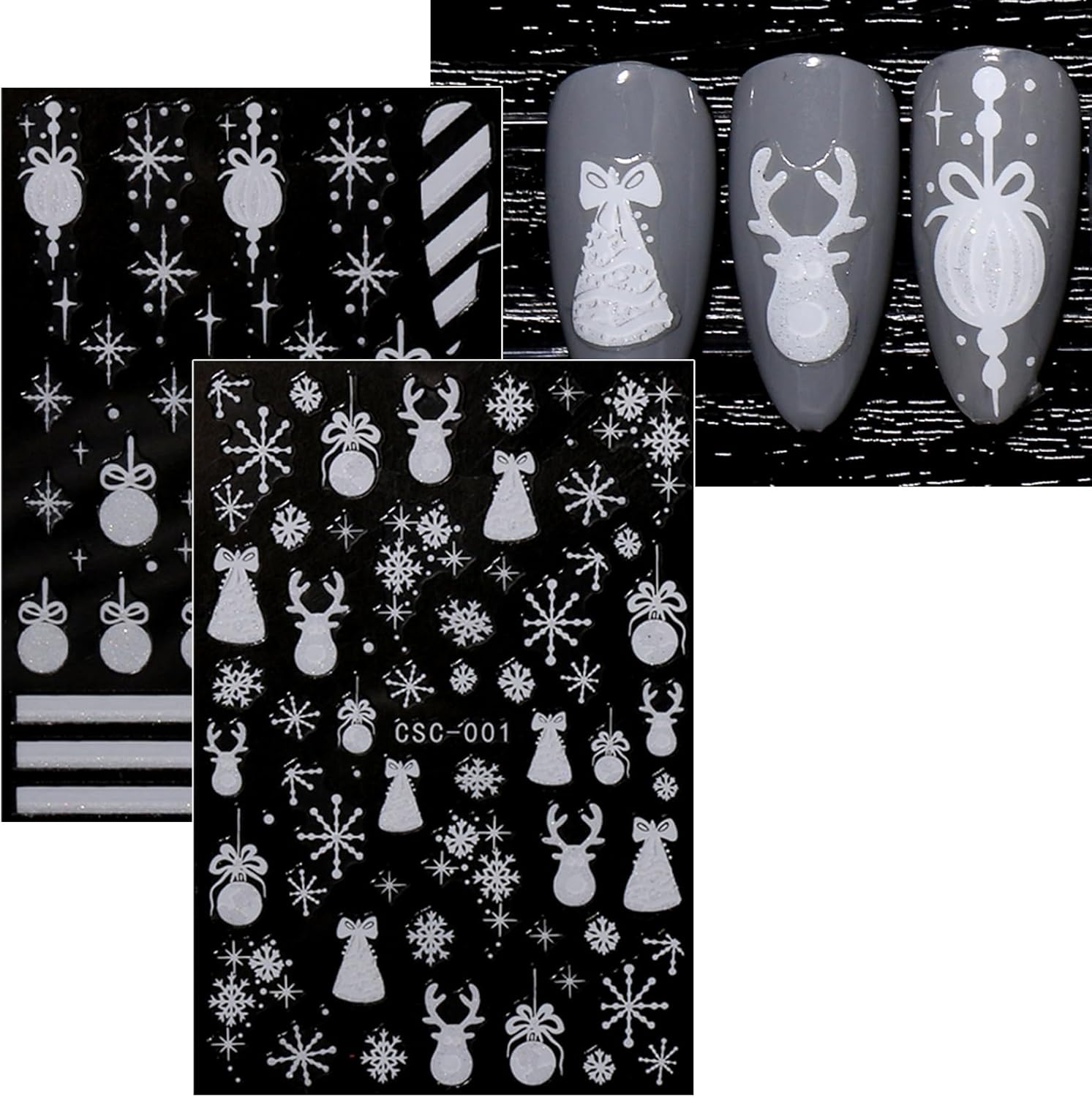 JMEOWIO 8 Sheets Christmas Glitter Nail Art Stickers Decals Self-Adhesive Cute Snowflake Winter Holiday White Nail Supplies Nail Art Design Decoration Accessories-Velvo Beauty