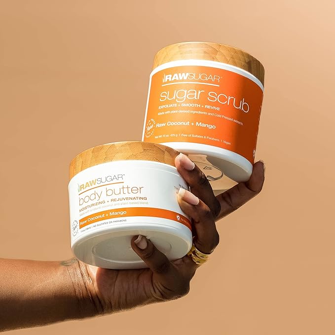 Raw Sugar Mango + Raw Coconut Body Ritual Bundle - Exfoliating Body Scrub and Body Butter, Formulated without Sulfates + Parabens, Body Care Products for Women & Men-Velvo Beauty