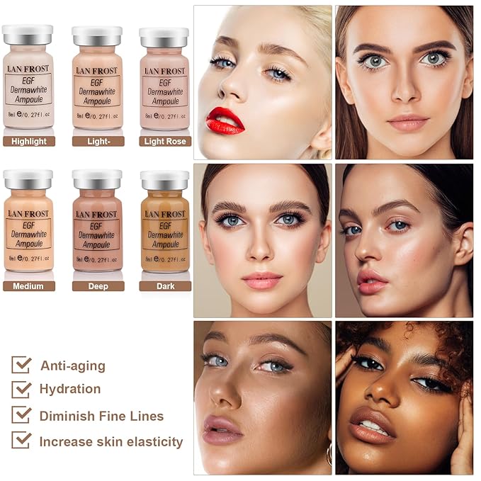 BB Facial Glow Serum Starter Kit Hyaluronic Acid Essence Foundation Skin Care Kit 0.27oz 12 Vials, Combined With Niacinamide and Peptides To Brighten Skin Tone Anti-Aging Foundation 6-Color Mix Pack-Velvo Beauty