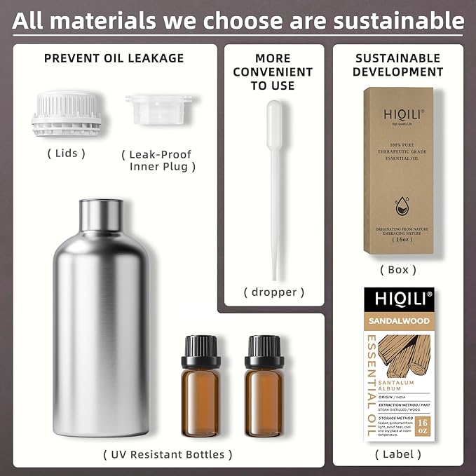 HIQILI Sandalwood Essential Oils, Long-Lasting Scent for Perfume, Diffuser, Soap Making & Candle- 16 Fl Oz-Velvo Beauty