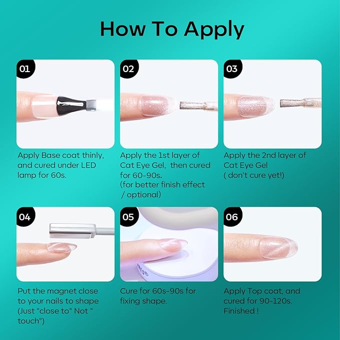 modelones Cat Eye Gel Nail Polish, 6 Colors Glitter Red Green Purple Blue Gel Polish Set with Magnet Sparkle Galaxy Series Nail Gel Polish Kit Soak Off Led Nail Art Manicure Salon DIY Gifts-Velvo Beauty