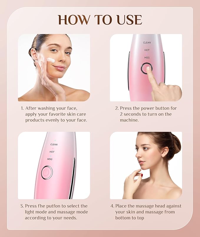 7 Color Galvanic Machines - Red Light Therapy for Face and Neck, Face Massager Tool for Wrinkles, Double Chin, Vibrating Facial Massager with Thermals, Pink-Velvo Beauty