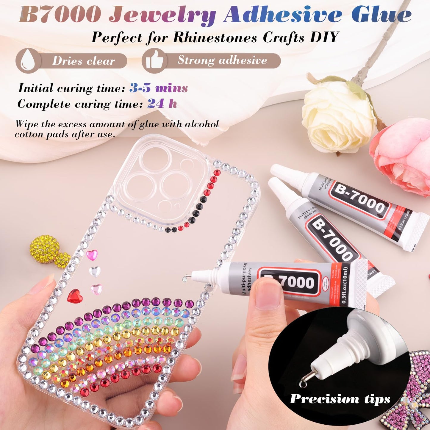 5000 PCS Flatback Rhinestones for Crafting and 3PCS B7000 Glue (Pack 2), 2 Boxes of Rainbow Resin Rhinestones Gems Charms for Bedazzling DIY Crafts Fabric Clothing Tumblers Shoes Nail Art-Velvo Beauty