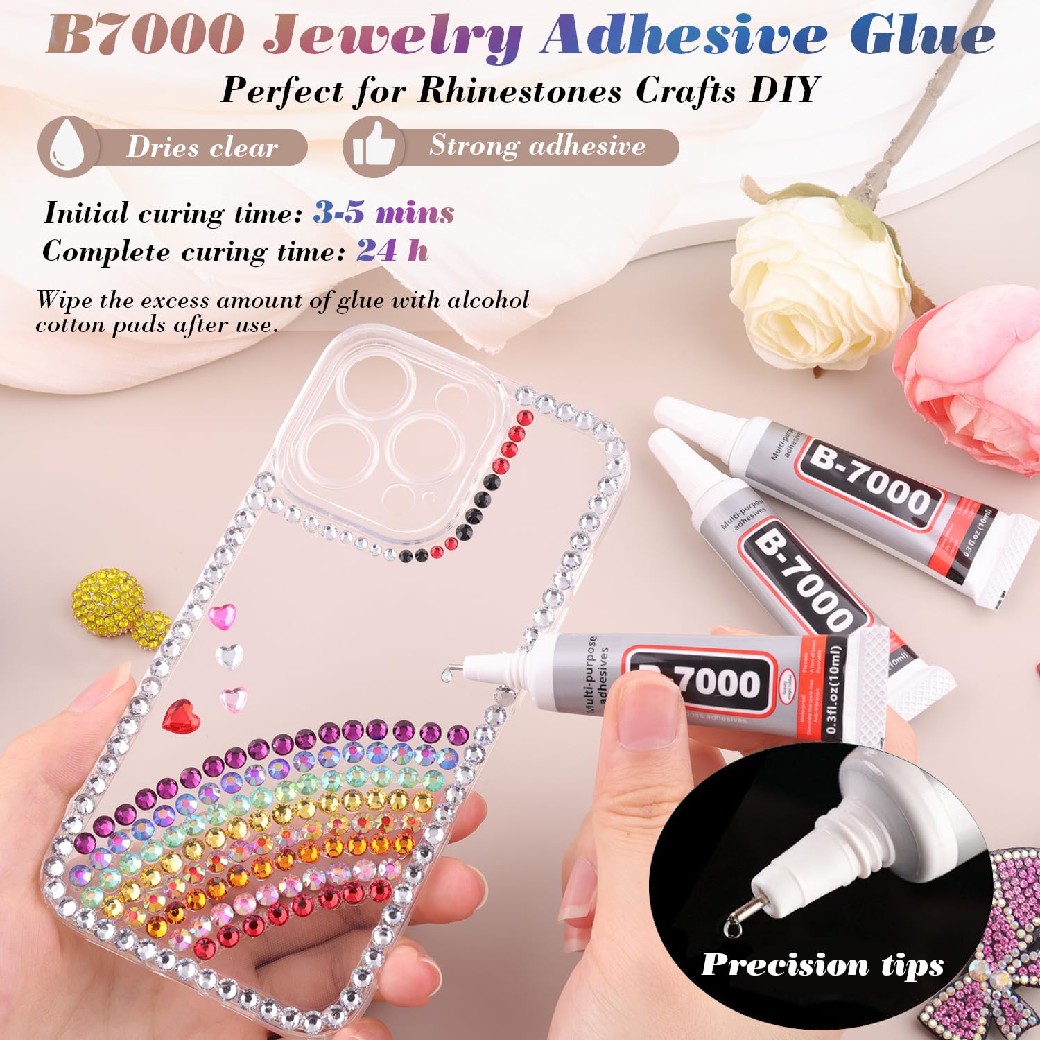 5000 PCS Flatback Rhinestones for Crafting and 3PCS B7000 Glue (Pack 2), 2 Boxes of Rainbow Resin Rhinestones Gems Charms for Bedazzling DIY Crafts Fabric Clothing Tumblers Shoes Nail Art-Velvo Beauty