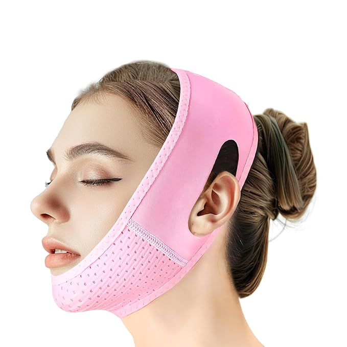 Reusable V Line Lifting Mask with Chin Strap, V Shaped Face Mask for Sagging, Jaw Exerciser (Pink)-Velvo Beauty