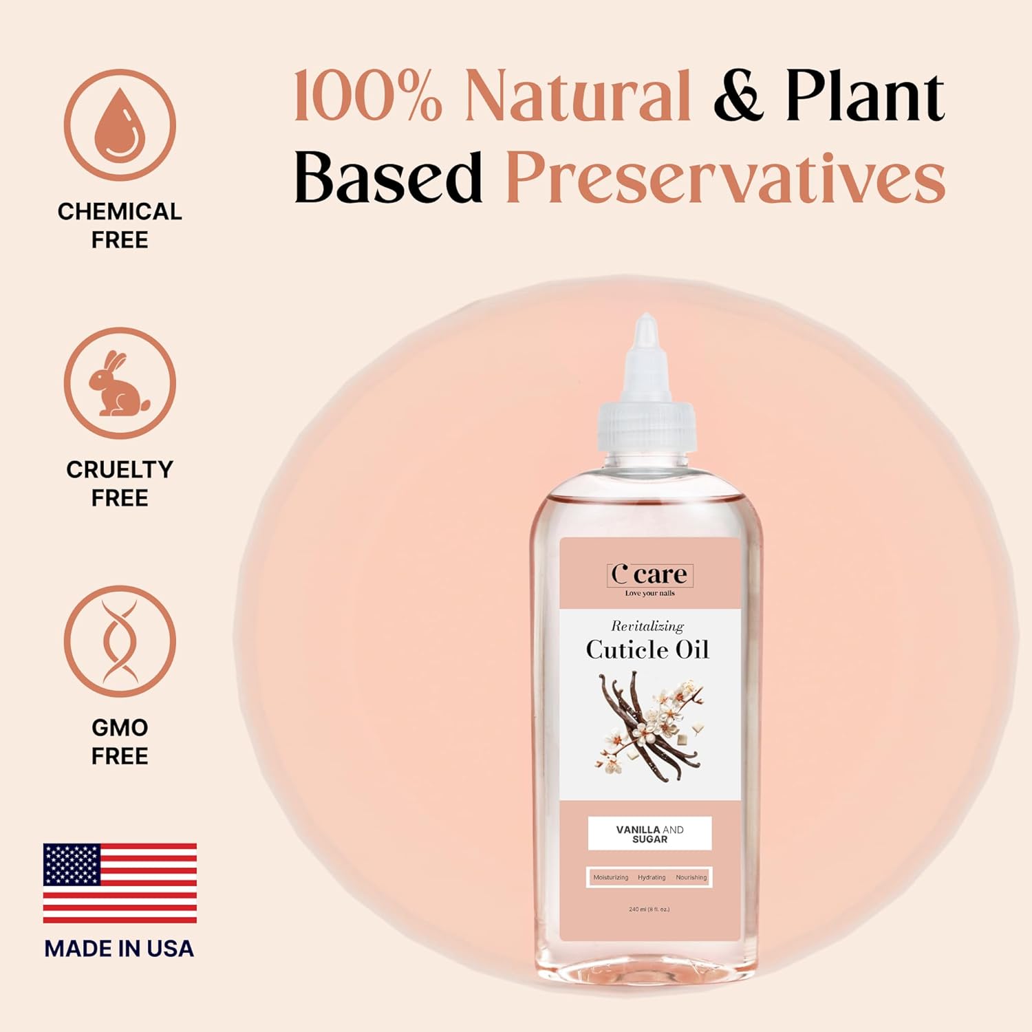 C CARE Vanilla & Sugar cuticle oil For Nails - Repairs Cuticles Overnight - Moisturizes and Strengthens Nails and Cuticles - 8 oz-Velvo Beauty