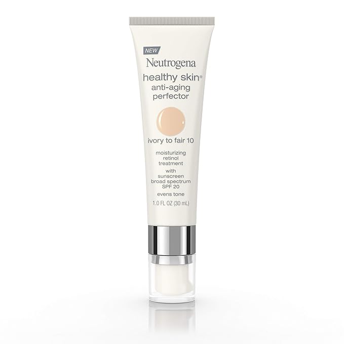 Neutrogena Healthy Skin Anti-Aging Perfector Tinted Facial Moisturizer and Retinol Treatment with Broad Spectrum SPF 20 Sunscreen with Titanium Dioxide, 10 Ivory to Fair, 1 fl. oz-Velvo Beauty