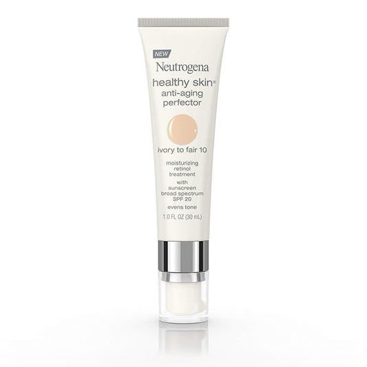 Neutrogena Healthy Skin Anti-Aging Perfector Tinted Facial Moisturizer and Retinol Treatment with Broad Spectrum SPF 20 Sunscreen with Titanium Dioxide, 10 Ivory to Fair, 1 fl. oz-Velvo Beauty