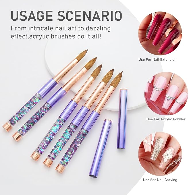 Acrylic Nail Brush Size #08, KEMEISI 100% Pure Kolinsky Nail Art Brushes Sturdy Handle Oval Shaped Acrylic Powder Nail Design Tools for Professional Manicure DIY Home Salon (Purple)-Velvo Beauty