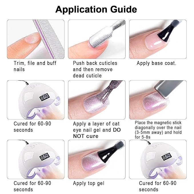 RARJSM Aurora Cat Eye Gel Nail Polish Set 6 Colors Velvet Silver Glitter Purple Pink Green Champagne Galaxy Star Cloud Ice Gel Polish with Magnet Stick UV LED Curing Requires Soak Off Home Salon-Velvo Beauty