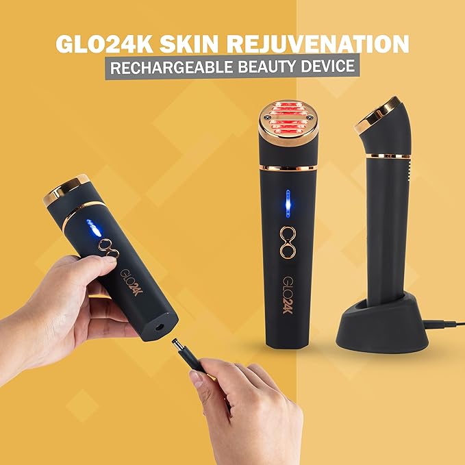 GLO24K Red Light Beauty Device for Face & Neck – 3-in-1 Facial and Neck Massager with Triple LED & Advanced Vibration Technology-Velvo Beauty